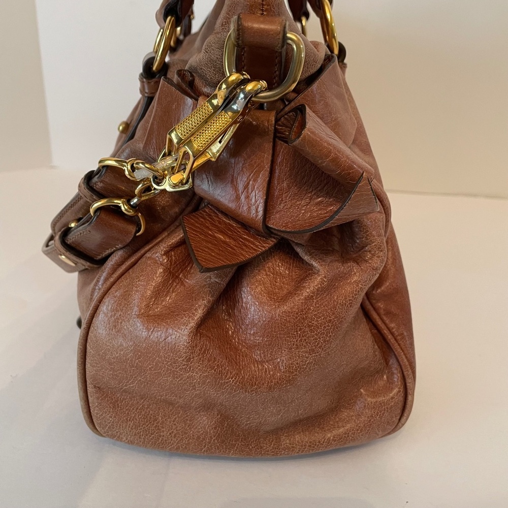 Miu Miu Cognac Brown Leather Duffel Shoulder Bag with Gold Hardware - Picture 5 of 16